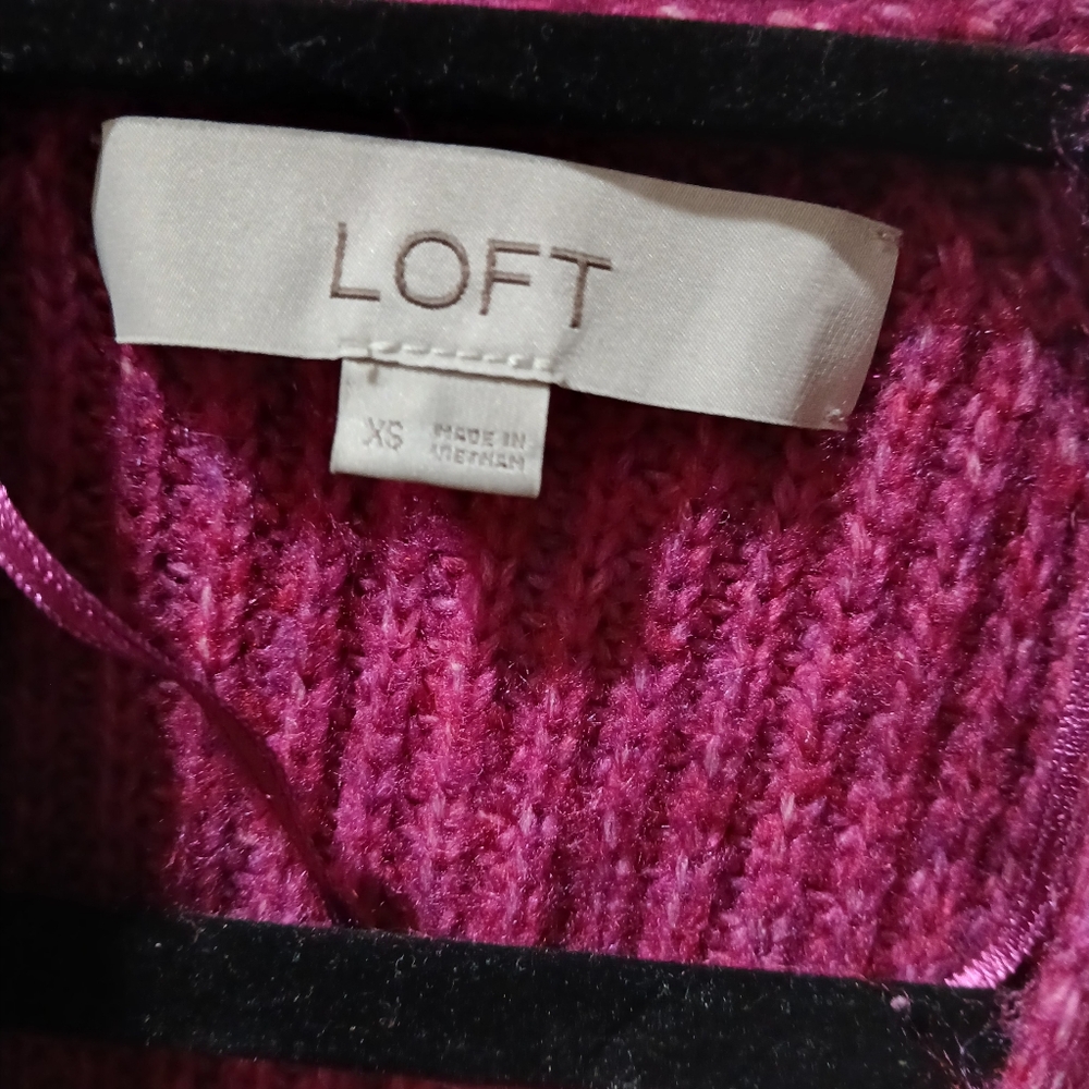 LOFT Magenta Open-Front Ribbed Cardigan - Picture 2 of 7